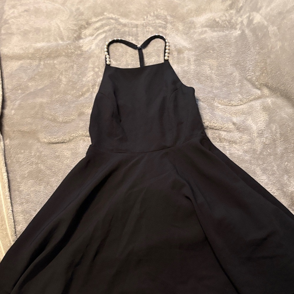 Lulu's Black Strapless Dress with Pearl Straps
